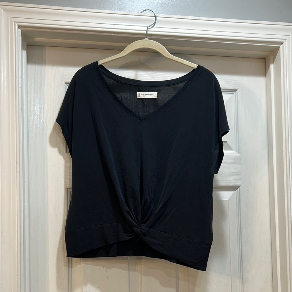 Gray V-Neck Twist Lucky Brand Top
